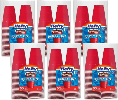 Vista 10 de Hefty Vasos fríos de plástico desechables de fácil agarre, vasos de bebidas duraderas para refrescos, jugos y bebidas frías, vasos de plástico rojo