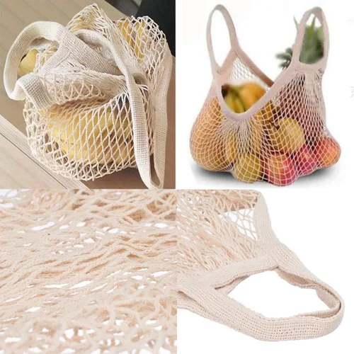 Vista 3 de Ahyuan Bolsas de comestibles cordón de algodón reutilizable, bolsas de malla 1 paquete, Crema