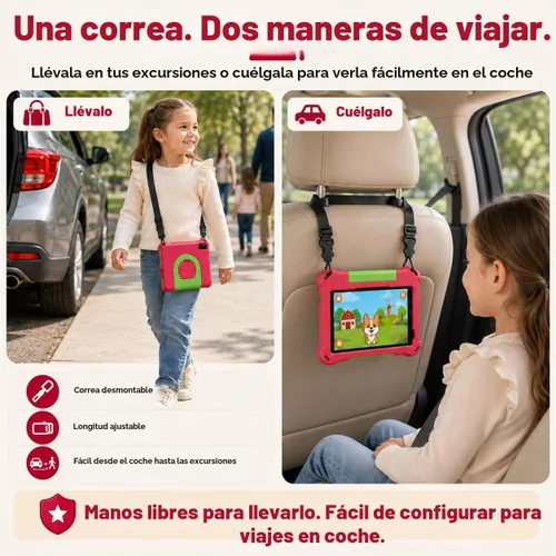 Vista 6 de Tableta para niños de 8 pulgadas, Android 15, Octa-Core 12 GB de RAM + 64 GB de ROM, tableta para niños pequeños con WiFi 6, control parental Rojo