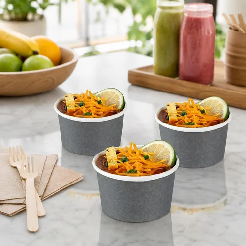 Vista 4 de Coppetta - Vasos de postre de 5 onzas, 200 tazas desechables para helado, tapas se venden por separado, cuencos de yogur congelado de papel gris