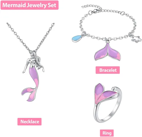 Vista 5 de Vestido de princesa unicornio, disfraz, joyas y diadema para niñas pequeñas Princesa sirena 9