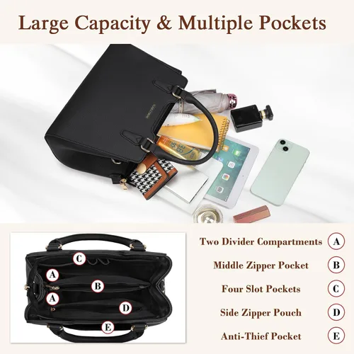 Vista 6 de IGOLUMON Bolso de mujer con asa superior de cuero vegano sintético Satchel Monedero para mujer Bolso de mano de diseñador con lindo pompón