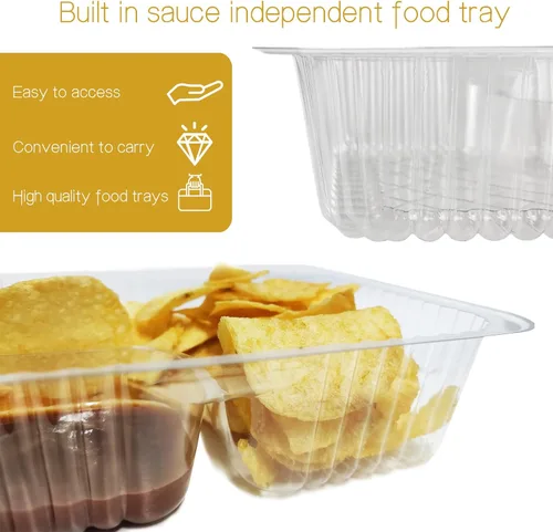 Vista 3 de 25 bandejas desechables para nachos, recipientes de plástico de 12 onzas con soporte para chips y salsa, 6 x 5 pulgadas, 2 compartimentos, bandejas