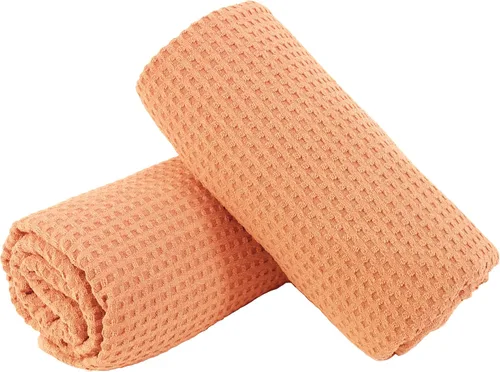 Vista 2 de POLYTE Toalla de baño de microfibra de gran tamaño de secado rápido sin pelusas, 60 x 30 pulgadas, juego de 2 (naranja, tejido de gofre)