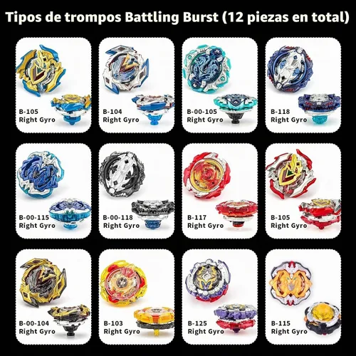 Vista 4 de Battling Burst Top Set con 12 tapas giratorias, 3 lanzadores y agarre a