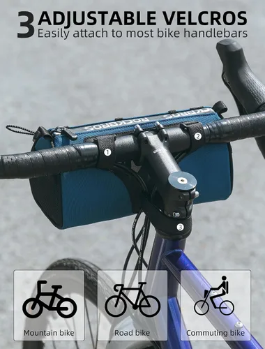 Vista 6 de Bolsa de manillar ROCKBROS para bicicletas con capacidad grande de 1.5L, bolsa frontal de manillar para bicicletas, accesorios reflectantes
