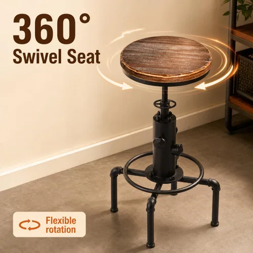 Vista 8 de American Steampunk Industrial Fire Hydrant Bar Stools (Black, Wooden Top)