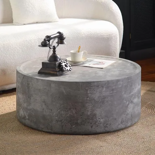 Vista 12 de SSLine Juego de 2 mesas de café modernas de tambor gris piedra con mesa de centro redonda de 31.5 pulgadas y mesa auxiliar para sala de estar Gris