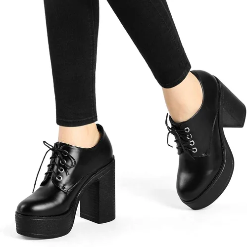 Vista 2 de Allegra K Botines de tacón alto y grueso para mujer