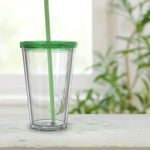 Vista 8 de Maars - Vaso transparente clásico con tapa y pajilla, acrílico prémium de 16 onzas, vasos reutilizables de plástico de doble pared con aislamiento