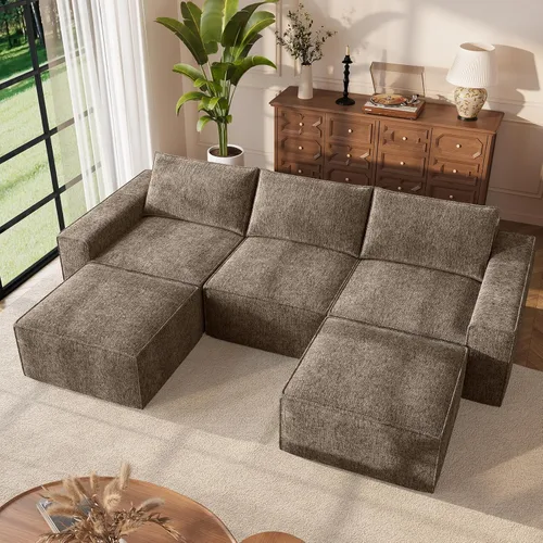 Vista 29 de Vesgantti Sofá Seccional Modular de 114" Sin Estructura, Moderno Sofá de 3 Plazas con Otomana y Asiento Profundo, Sofás de Nube Convertibles