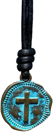 Vista 11 de Collar de Cruz de Cuero para Hombres - Moneda de Cruz para Hombre, Colgante Religioso, Collares de Medallón, Regalo de Navidad, Colgante Católico