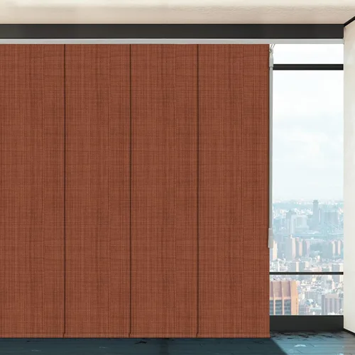 Vista 15 de Paneles deslizantes opacos personalizados, persianas verticales de riel de 4 o 6 rieles para ventana corrediza, puerta de patio y divisor de Camel