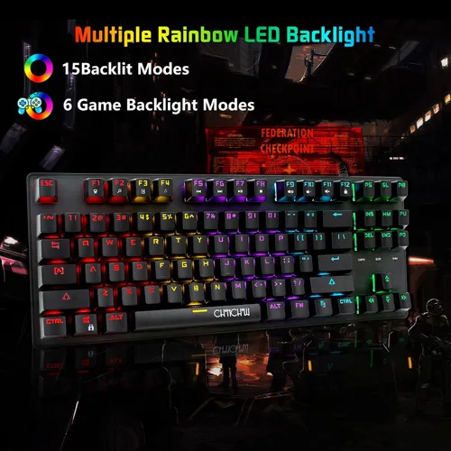 Vista 3 de Mechanical Gaming Keyboard and Mouse Combo-CHONCHOW TKL 87 Keys Blue Switche RGB Rainbow Backlit Keyboard 3200DPI Mice with 6 Button Value Combo for