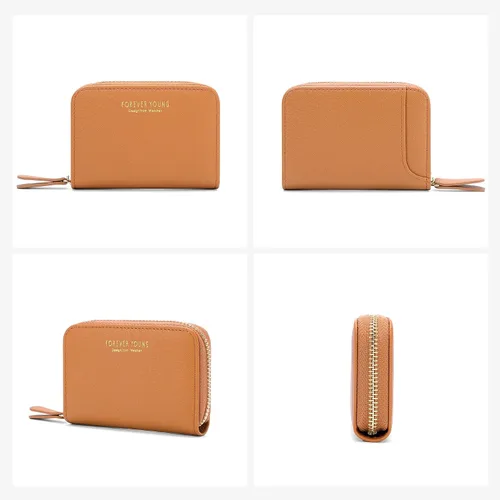 Vista 6 de JIUFENG Cartera de tarjetas de crédito con bloqueo RFID para mujer, cremallera alrededor del tarjetero, Gris