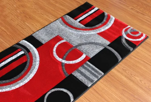 Vista 2 de Masada Rugs, Sophia Collection - Alfombra de área tallada a mano, moderna, contemporánea, rojo, gris, blanco, negro (2 pies x 7 pies 3 pulgadas)