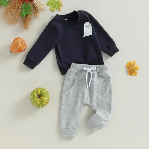 Vista 73 de Karwuiio Conjunto de disfraz de Halloween para bebé, sudadera de manga larga y pantalones para otoño