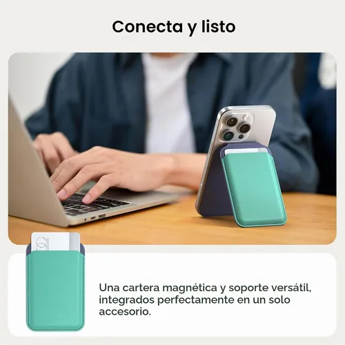 Vista 2 de Satechi Cartera magnética Magsafe, soporte para tarjetas de doble solapa, 4 ranuras con paso frontal NFC, accesorio ajustable para teléfono