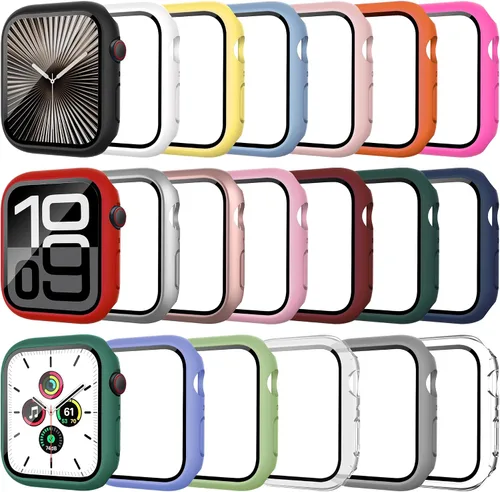 Vista 8 de Paquete de 20 fundas para Apple Watch Series SE 3/SE 2/SE/6/5/4 de 1.575 pulgadas con protector de pantalla de vidrio templado, a prueba de golpes