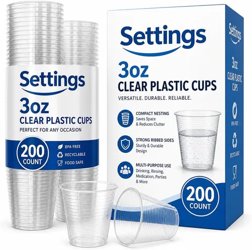 Vista 5 de Vasos plásticos descartables Settings de 3 onzas, Transparente