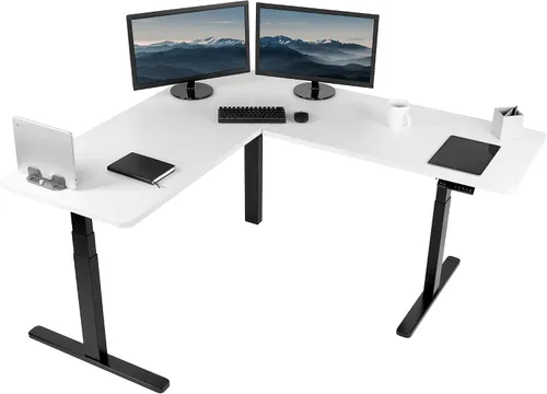 Vista 27 de VIVO DESK-KIT-3E8BO - Escritorio eléctrico de altura ajustable de 83 x 60 pulgadas para trabajar de pie, con 2 cubiertas sólidas de bambú, marco