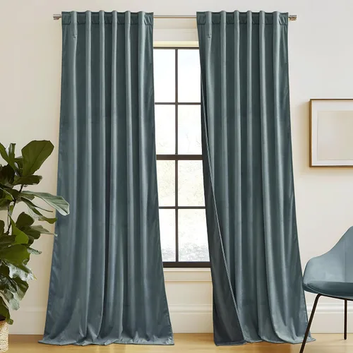 Vista 45 de RYB HOME Cortinas 100% opacas de terciopelo blanco para dormitorio, pestaña trasera y bolsillo para barra, aislamiento térmico, cortinas