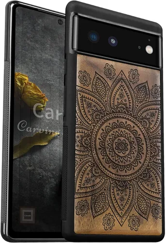 Vista 14 de Carveit Funda de madera para Pixel 6 Pro [madera real dura y TPU suave] a prueba de golpes, funda de madera única y elegante compatible con Google