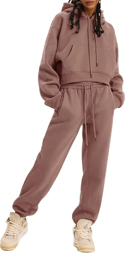 Vista 86 de Kissonic Conjunto deportivo de forro polar para mujer, 2 piezas, sudadera con capucha y pantalones deportivos
