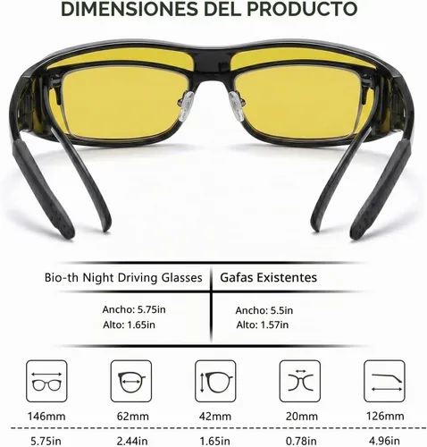 Vista 5 de Gafas de conducción de visión nocturna para hombres y mujeres, ajuste A01 Negro Claro