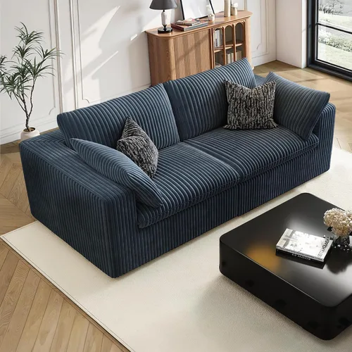 Vista 25 de 118" Cloud Couch Oversized Modular Sectional Sofa, Boneless L-Shaped 6 Seater Deep Seat Couch with Ottoman, Soft Corduroy Upholstery, DIY Negro