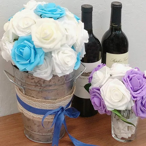 Vista 10 de Wrapables® Flor de rosa artificial, flores de tacto real para ramos de boda y centros de mesa, aguamarina