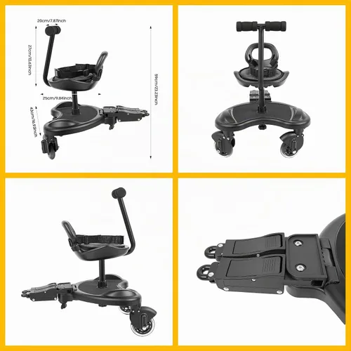 Vista 7 de Tabla para cochecito, tabla de montar de hierro de PVC para niños pequeños, plataforma de pie y sentado, conector ajustable, capacidad de 55 libras