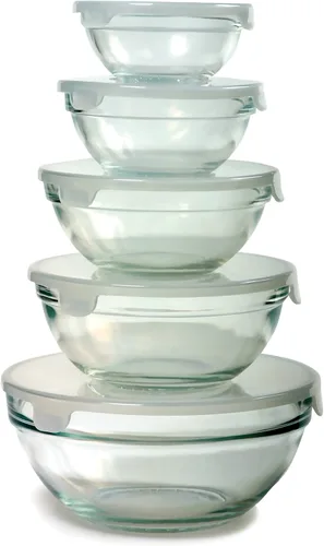 Vista 2 de Norpro Cuencos de vidrio anidable de 10 piezas para mezcla/almacenamiento con tapas