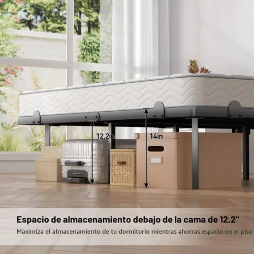 Vista 5 de Marco de cama flotante completo con cabecero, marco de cama de plataforma moderna con luces LED y estación de carga USB, marco de cama de metal