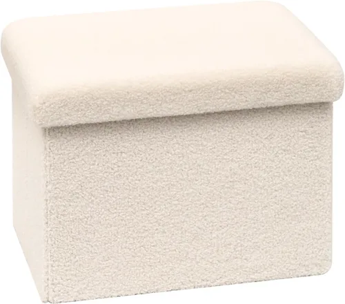 Vista 12 de B FSOBEIIALEO - Otomana de almacenamiento en forma de cubo pequeña, reposapiés de Sherpa, otomanas plegables portátiles de bouclé, piel sintética