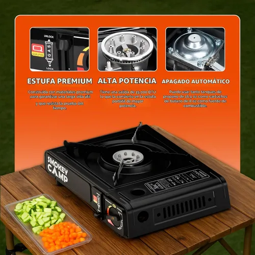 Vista 5 de Estufa portátil de campamento de 3000 W compatible con combustible de butano o propano (adaptador de propano no incluido), encendido automático