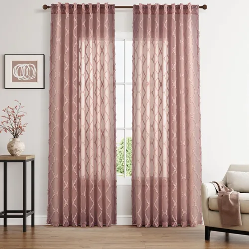 Vista 9 de Cortinas transparentes negras Hokibero de 96 pulgadas de largo, juego de 2 paneles con pestaña trasera, filtro de luz, cortinas