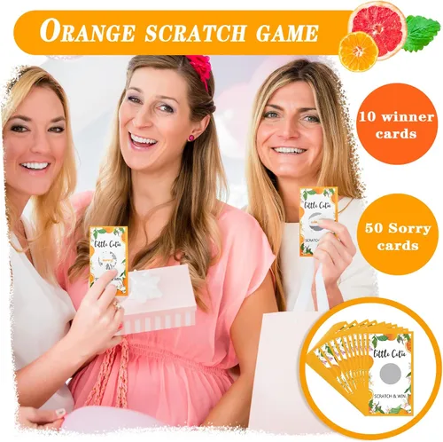 Vista 7 de Minatee Paquete de 60 tarjetas para rascar Little Cutie Little Cutie Baby Shower Games Orange Theme Tarjetas raspar para Little Cutie Baby Shower