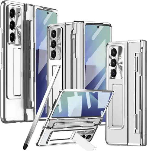Vista 10 de Funda transparente para Samsung Galaxy Z Fold 3 con soporte para bolígrafo S y bolígrafo, diseño de una pieza con protector de bisagra Protector