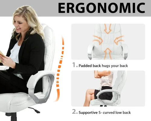 Vista 3 de Silla de oficina, diseño ergonómico moderno, respaldo alto, piel sintética, 250 libras resistente, silla de escritorio giratoria con soporte lumbar