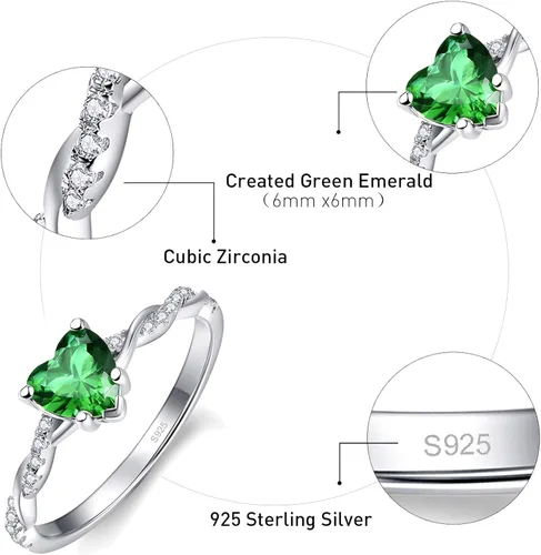 Vista 3 de BONLAVIE Anillo de compromiso de plata de ley 925 con forma de corazón de 1.25 quilates, con corte de corazón, esmeralda verde, anillo de compromiso
