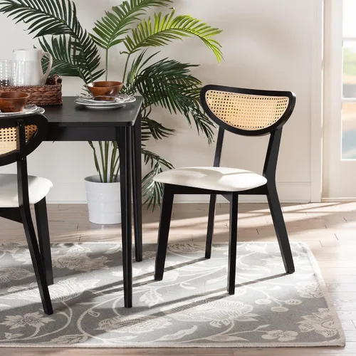 Vista 2 de Baxton Studio Dannell Mid-Century - Juego de sillas de comedor de 2 piezas de tela crema y madera con acabado negro