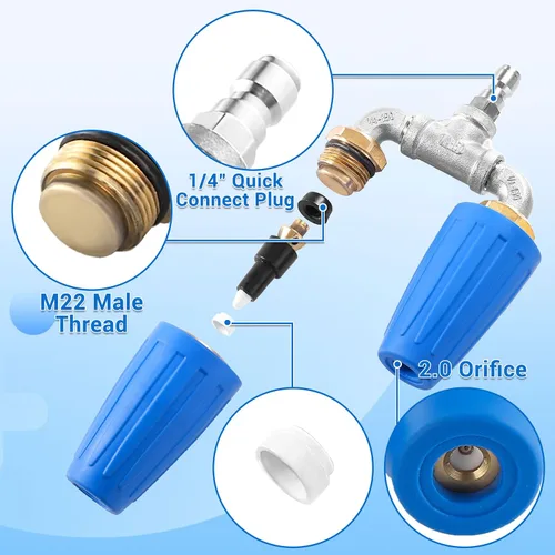 Vista 4 de Lavadora a presión con boquilla turbo doble, boquilla turbo giratoria de 360° con conector rápido de 1/4 pulgadas, boquilla doble turbo de orificio