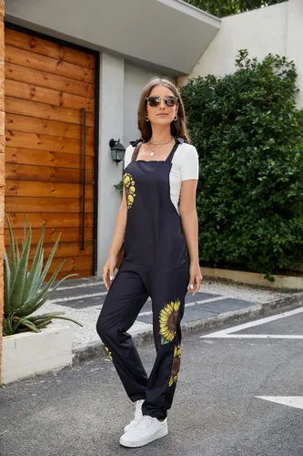 Vista 8 de PAODIKUAI Overol casual con estampado de calavera para mujer, overol suelto con bolsillos