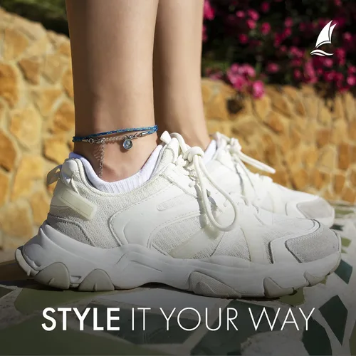 Vista 5 de Wind Passion - Tobillera de cuerda para mujeres y hombres - Pulsera de tobillo náutica roscada ajustable e impermeable - Tobillera trenzada hecha a