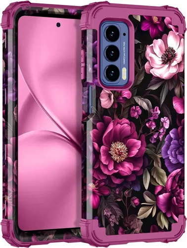 Vista 10 de LONTECT Funda para Moto Edge 2021, Moto Edge 5G UW, funda floral a prueba de golpes, 3 en 1, híbrida resistente, resistente, funda protectora