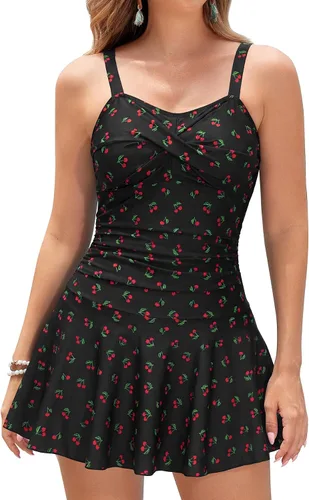 Vista 39 de SHEKINI Traje de baño de una pieza con falda fruncida cruzada para mujer Vestido de baño Traje de baño Albaricoque - Bw