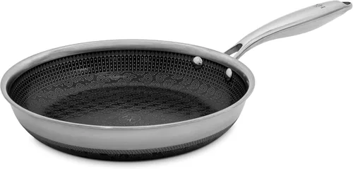 Vista 10 de Hell's Kitchen Sartén Híbrida de 8", Acero Inoxidable Tri-Clad y Cerámica Antiadherente Libre de PFAS, sin PFOA, sin PTFE, sin Teflón, Batería
