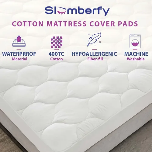 Vista 2 de Slumberfy - Protector de colchón impermeable de alta calidad tamaño individual – Protector de colchón acolchado de algodón de 400 hilos, tela