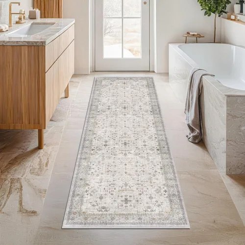 Vista 224 de Hazo Haus – Alfombra pequeña para entrada, cocina o baño, antideslizante con base de goma, resistente a las manchas y a la decoloración, diseño